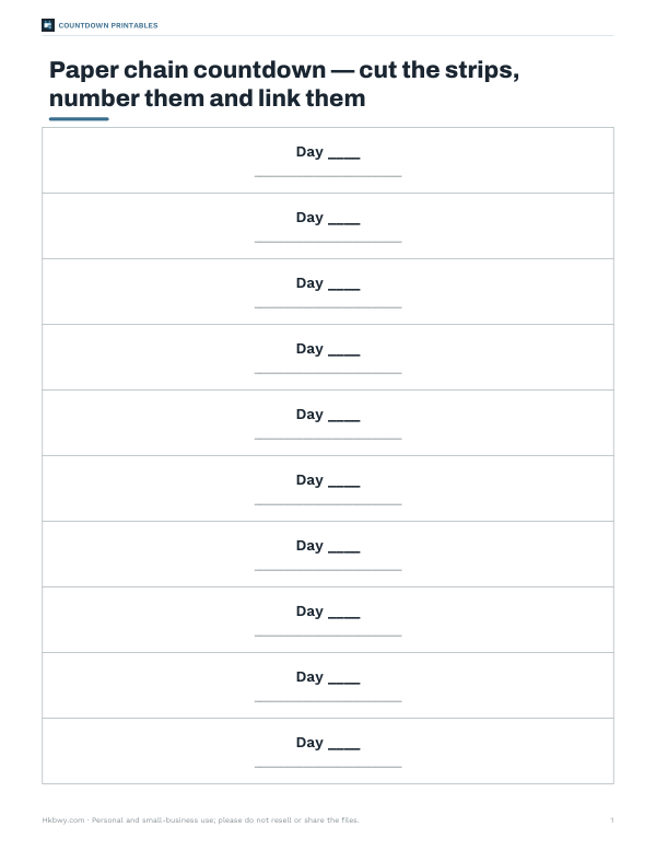 Preview of Printable Paper Chain Countdown